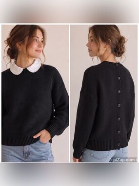 ALEX MILL Button Back Balloon Sleeve Sweater